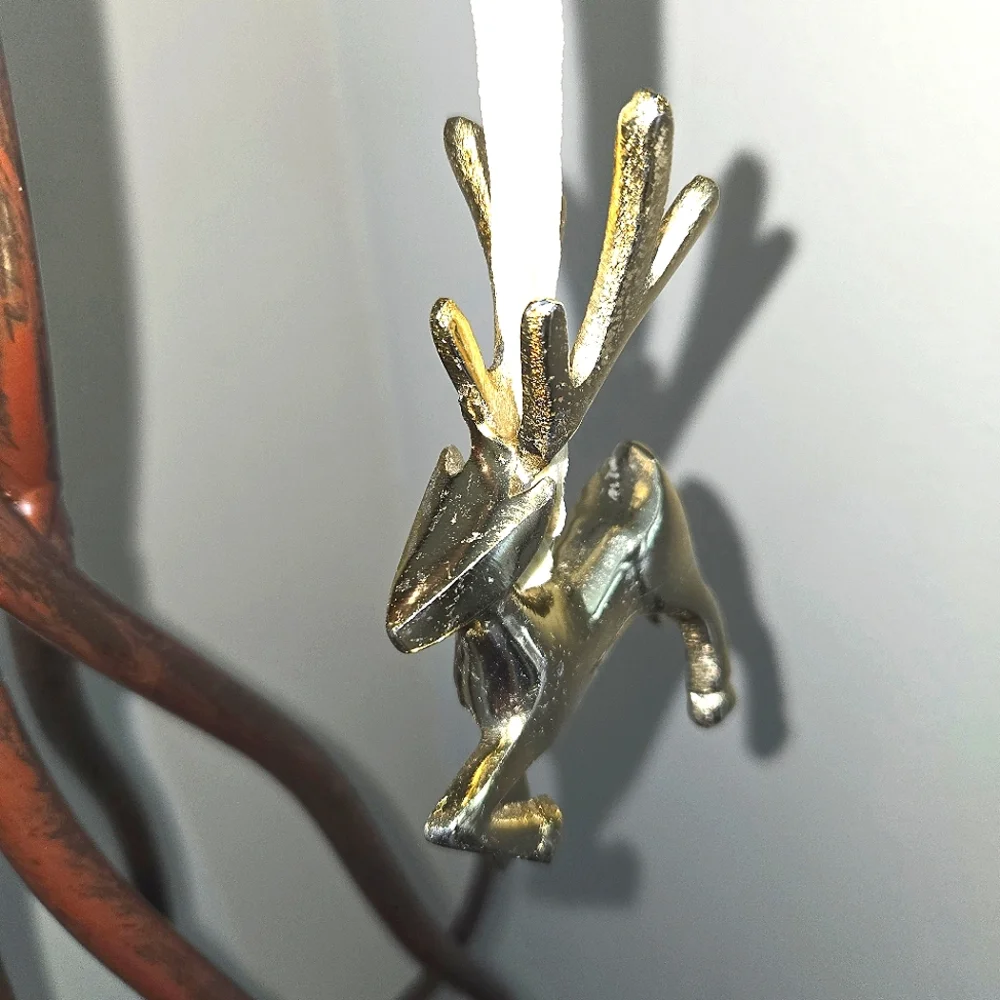 VTG 90s Brass Reindeer Christmas Ornament 4
